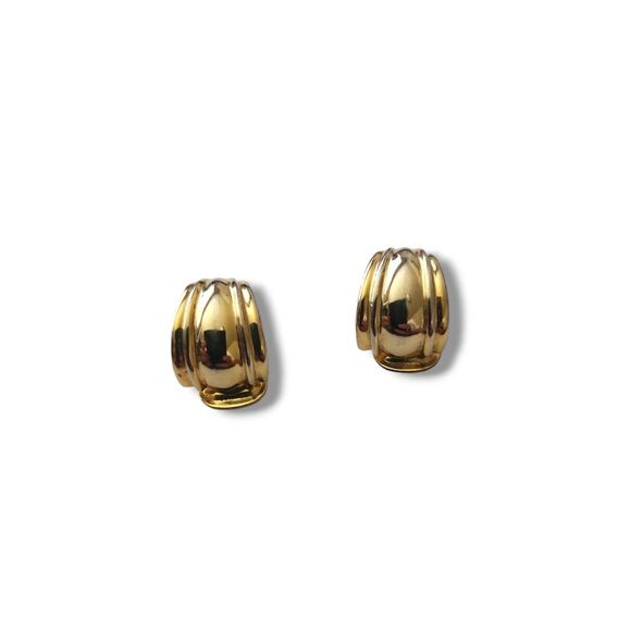 Vintage gold toned clip on round‎ huggie earrings elegant classy old money - Picture 2 of 7